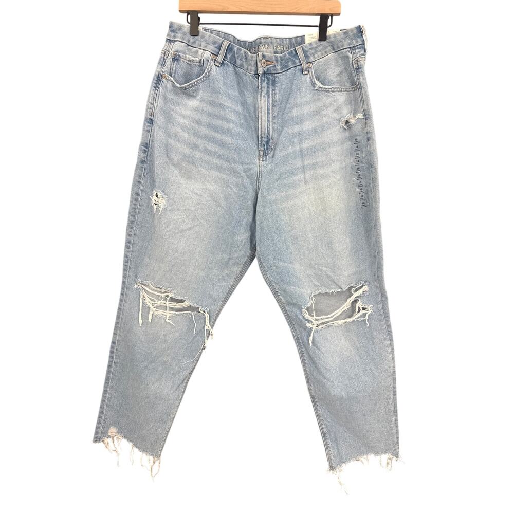 American Eagle Curvy Blue Ripped Mom Jeans Size 18 NEW